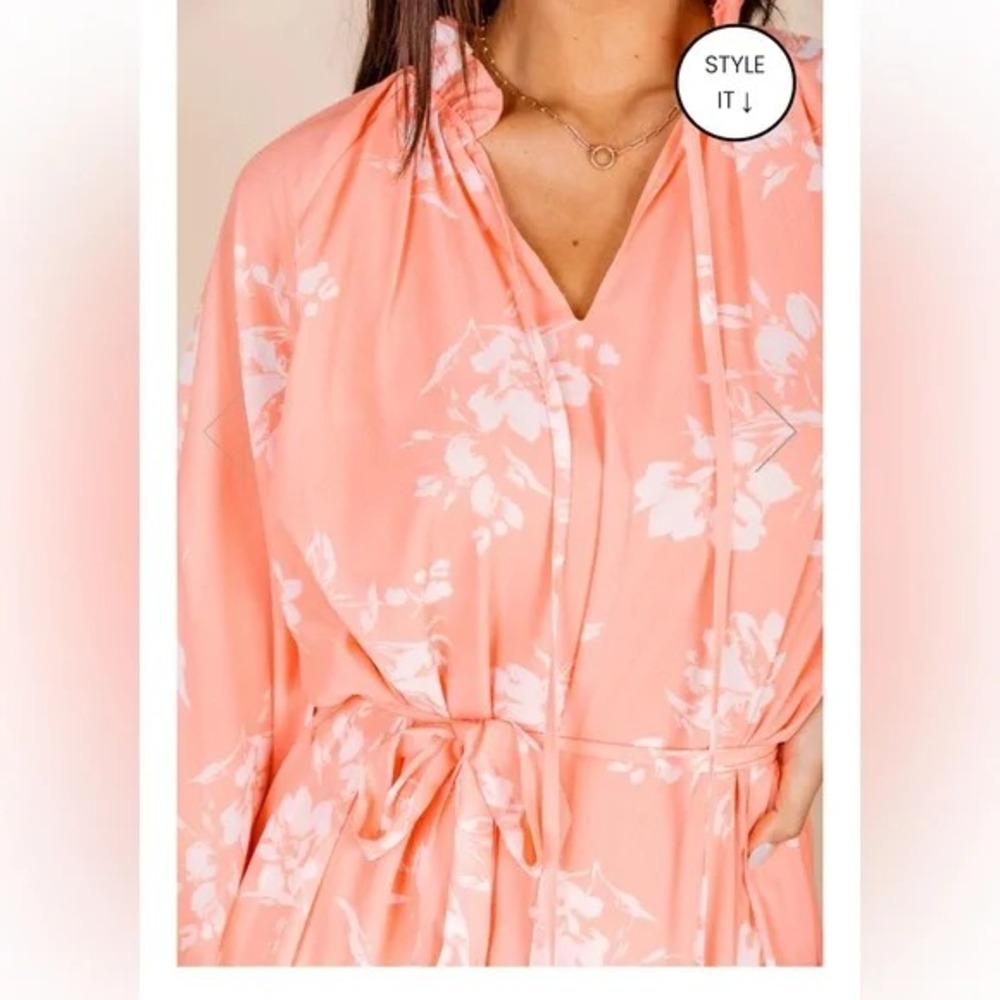Pink Lily by Natalie Kennedy Tiered Peach Floral Midi Dress Plus Size 3XL - Picture 5 of 15
